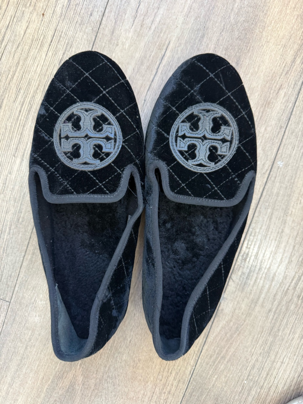 Tory Burch Black Plush Loafers